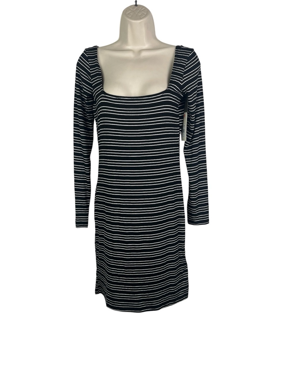 Billabong Black & White Striped Square Neck Long Sleeve Dress